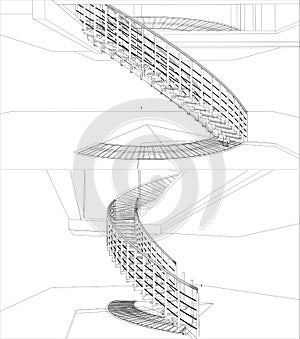 Spiral Staircase Construction Structure Of Lines Vector