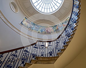 Spiral staircase at the Courtauld Gallery, Somerset House on The Strand, London UK.