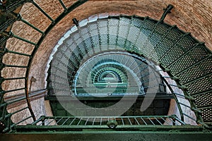 Spiral staircase inside the Currituck Beach Lighthouse in Corolla, USA