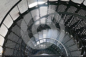 A spiral staircase inside a lighthouse