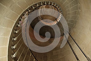 The spiral staircase inside the lighthouse on the island of Ile de Re off the coast of France