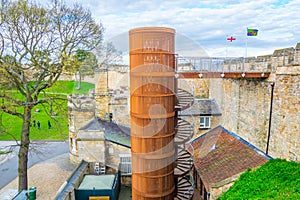 Spiral staircase leading to ramparts of the lincoln castle photo