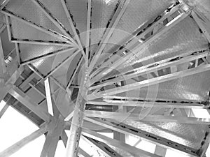 Spiral staircase made of steel in black and white