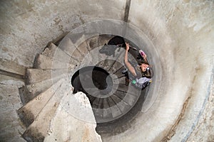 Spiral staircase in a military bunker