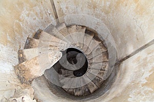 Spiral staircase in a military bunker