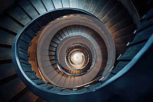 Spiral staircase in a modern building, close up view of spiral staircase, Spiral staircase in the church, Circular staircase from