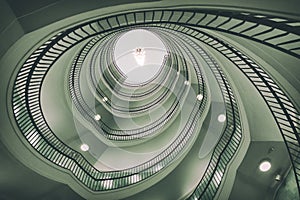 Spiral staircase of modern office building in Okraglak in Poznan, Poland