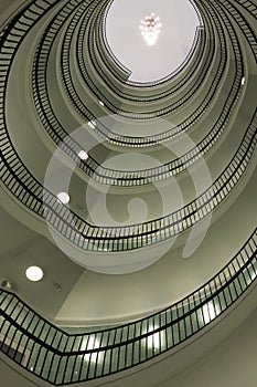 Spiral staircase of modern office building in Okraglak in Poznan, Poland