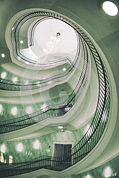 Spiral staircase of modern office building in Okraglak in Poznan, Poland