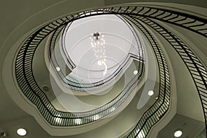 Spiral staircase of modern office building in Okraglak in Poznan, Poland