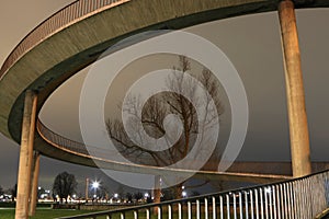 Spiral staircase to Theodor-Heuss-Bridge in DÃÂ¼sseldorf at night