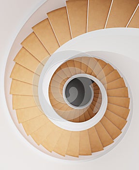 Spiral staircase top view, 3d rendering. Digital illustration of curved wooden stairs going down