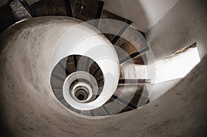 Spiral staircase in tower of old church