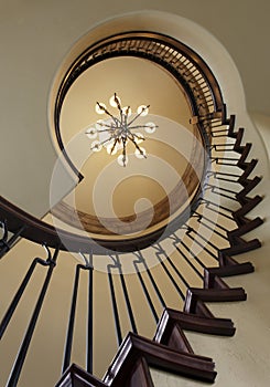 A spiral staircase in an upscale modern home