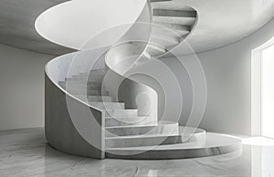 Spiral Staircase in White Room With Marble Floors