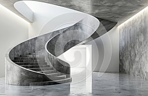 Spiral Staircase in White Room With Marble Floors