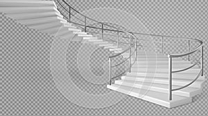 Spiral staircase white stairs with railings vector