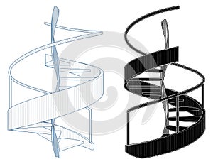 Spiral Staircases Vector. Illustration Isolated On White Background.