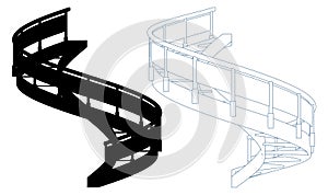 Spiral Staircases Vector. Illustration Isolated On White Background. A Vector Illustration Of The Stairs.