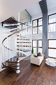 Spiral stairs in luxury mansion