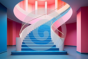 Spiral stairs pink sky. Generate Ai