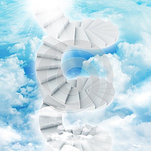 Spiral stairs in sky with clouds and sun