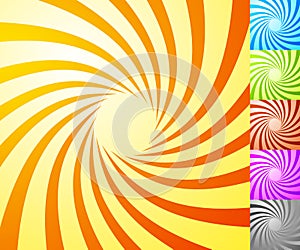 Spiral starburst, sunburst background set. Lines, stripes with t