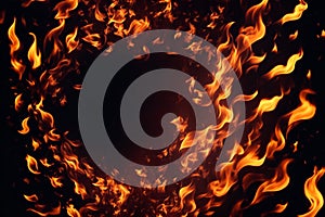 Spiral strands of fire on a black background