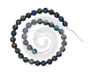Spiral string of beads from azurite gemstone