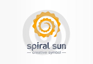 Spiral sun creative symbol concept. Summer morning light abstract business solarium beauty logo. Hot sunshine weather photo
