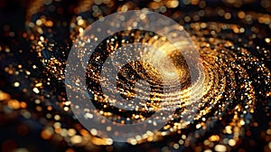 Spiral swirl of flying gold particles, luxury vortex as space galaxy, generative AI