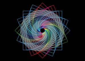 Spiral Swirl Line drawing colorful mandala, sacred geometry, logo design element. Geometric mystic spectrum Flower of alchemy