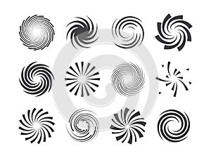 Spiral and swirl motion twisting circles design element set