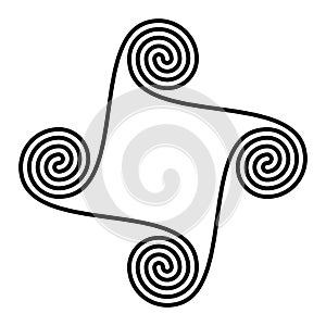 Spiral triskelion and quadruple spiral, geometrical pattern and symbol