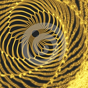 Spiral. Tunnel. Array with Dynamic Particles. Futuristic Style. Cyberspace Grid. 3D Vector Illustration