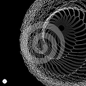 Spiral. Tunnel. Array with Dynamic Particles. Futuristic Style. Cyberspace Grid.