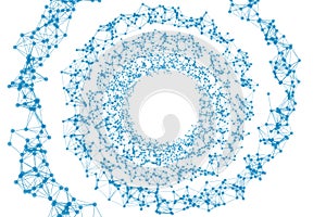 Spiral tunnel with network connection pattern lines on white. High-tech background in digital computer technology concept, speed