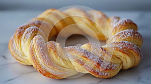 Spiral Twisted Ring Bread On Marble Surface