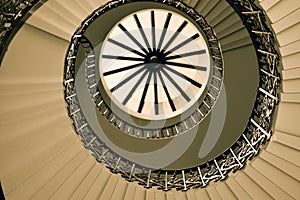 Spiral twisted staircase view from the bottom.