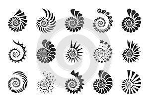 Spiral vector design elements. Abstract lines black and white. Swirl background. Set icons