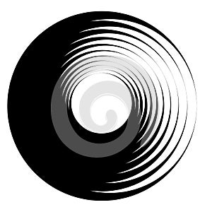 Spiral, vortex elements. Swirl, twirl shape on white