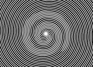 Spiral white lines on black background. Black and white geometric spiral background.