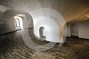 Spiral wide corridor in Round Tower or Rundetaarn in Copenhagen, Denmark