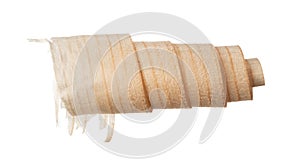 Spiral wooden shaving isolated on white background
