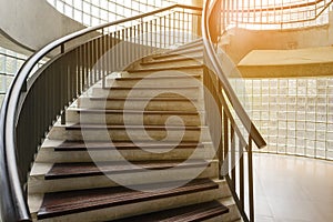 Spiral wooden staircase. Circular Staircase.