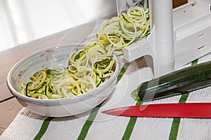 Spiral Zucchini zoodles noodles in spiralizer