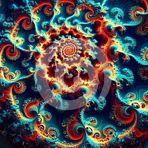 Spiraling Abyss of Fractal Flames in Oceanic Hues