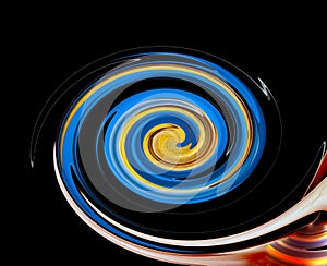 Spiraling Colors on Black Background: A Vibrant Display of White, Red, Blue, and Yellow