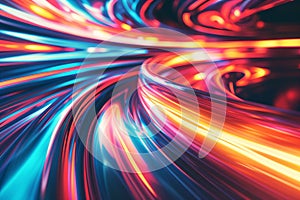 Spiraling neon light patterns on dark background