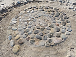 Spiraling  rocks laid out in sand